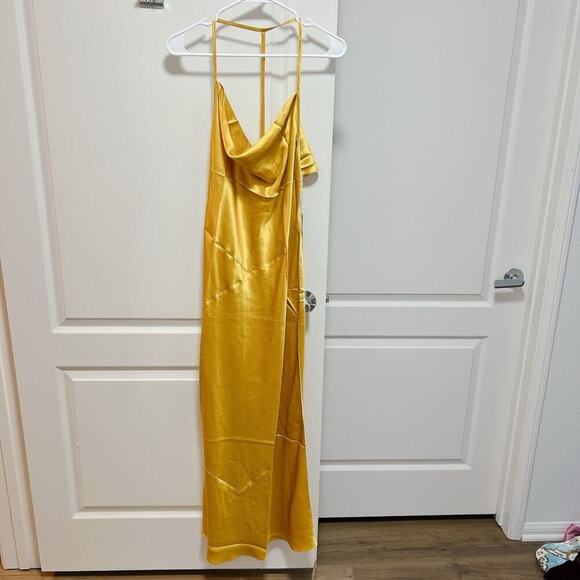 NEW! Reformation Torin Silk Dress TURMERIC size L - Picture 5 of 8